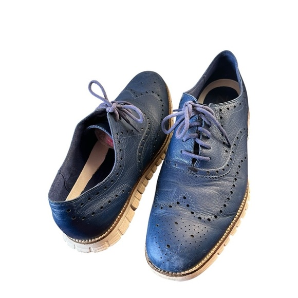 Cole Haan ZEROGRAND Wingtip Oxford Shoes in Blue Leather Sz 13 main image 5